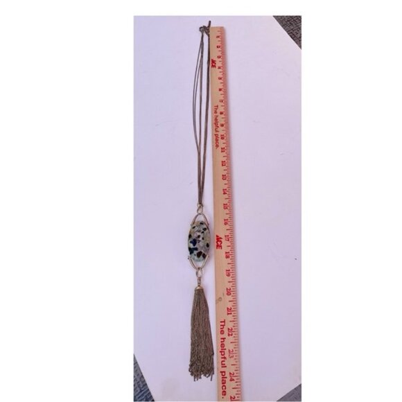 Kenneth Cole Oval Black Tourmaline Gold-Tone Tassel Pendant Necklace - Picture 7 of 10